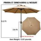9' Outdoor Patio Umbrella, Outdoor Table Umbrella, Yard Umbrella, Market Umbrella with 8 Sturdy Ribs, Push Button Tilt and Crank