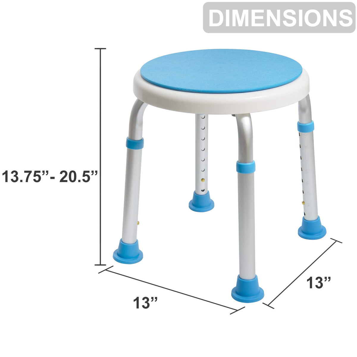 Vaunn Medical Tool-Free Assembly Adjustable Swivel Shower Stool Seat Bench SPA Stool with Anti-Slip Rubber Tips for Safety and Stability