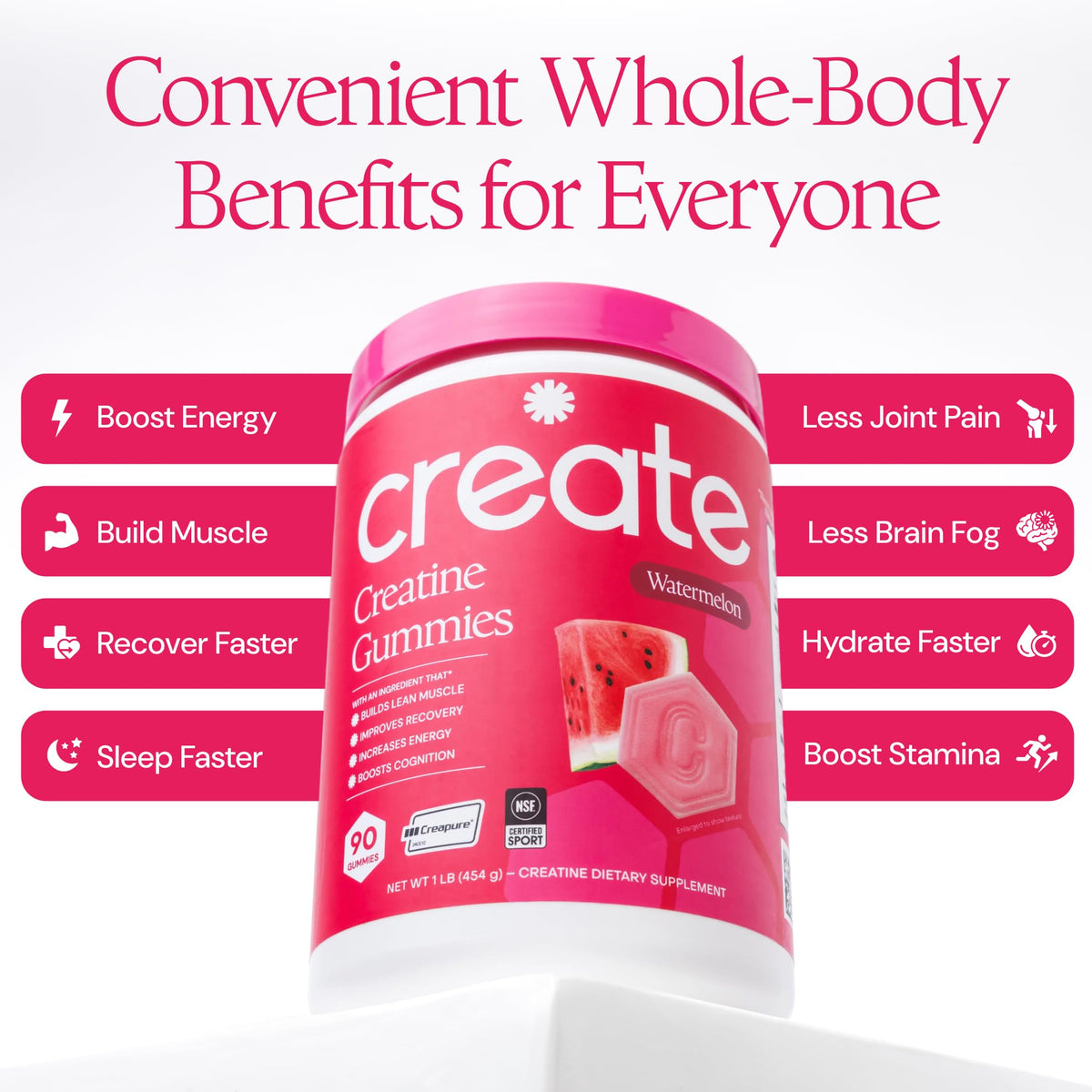 Create Creatine Monohydrate Gummies for Women and Men, Watermelon, 90ct