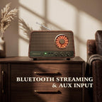 Vintage Wood AM FM Bluetooth Radio,10W Powerful Sound, Espresso