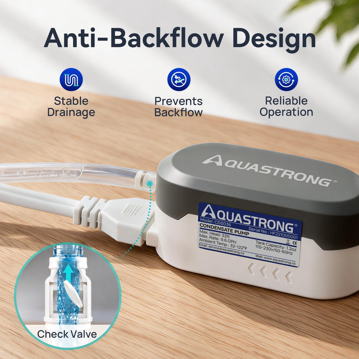 Aquastrong Mini Split HVAC Condensate Pump, 9.6 GPH, 115V/230V, Automatic Safety Switch, 33 FT Lift AC Condensate Removal for Air Conditioner