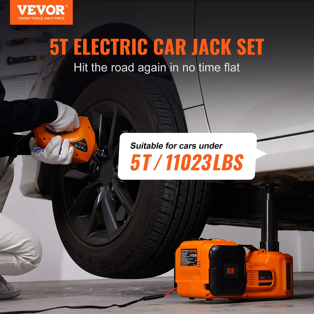 VEVOR Electric Car Jack 5 Ton with Electric Impact Wrench & Inflator Pump