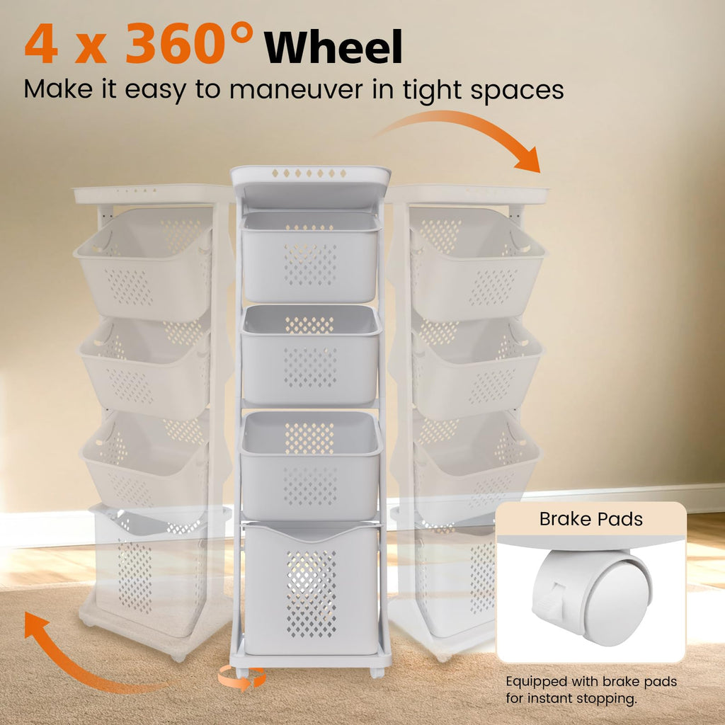 BAOKALER 4-Tier Laundry Hamper Sorter, Vertical Laundry Baskets with Wheel