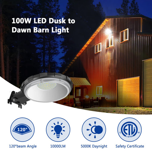 100W Dusk to Dawn Outdoor Lighting with 10000LM 5000K Daylight