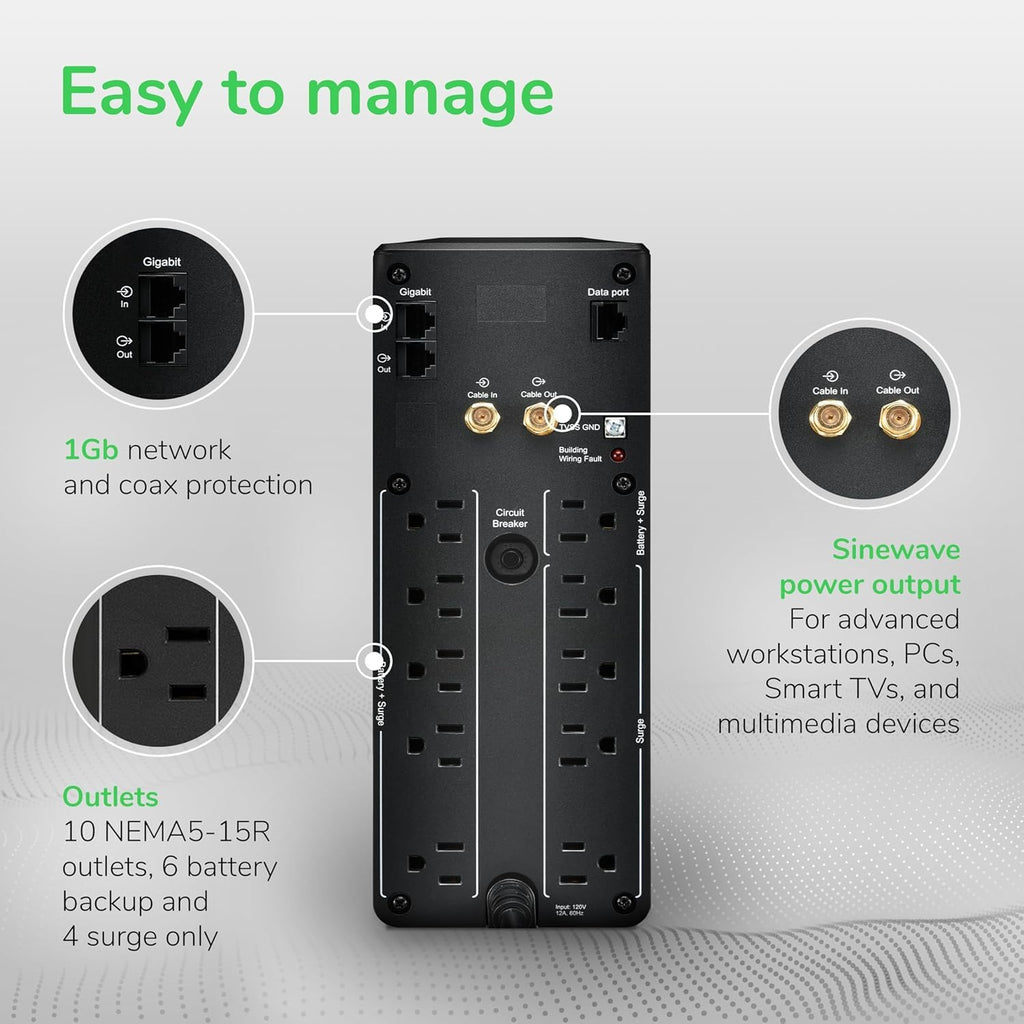 APC BR1500MS2 Pure Sine Wave UPS Battery Backup & Surge Protector