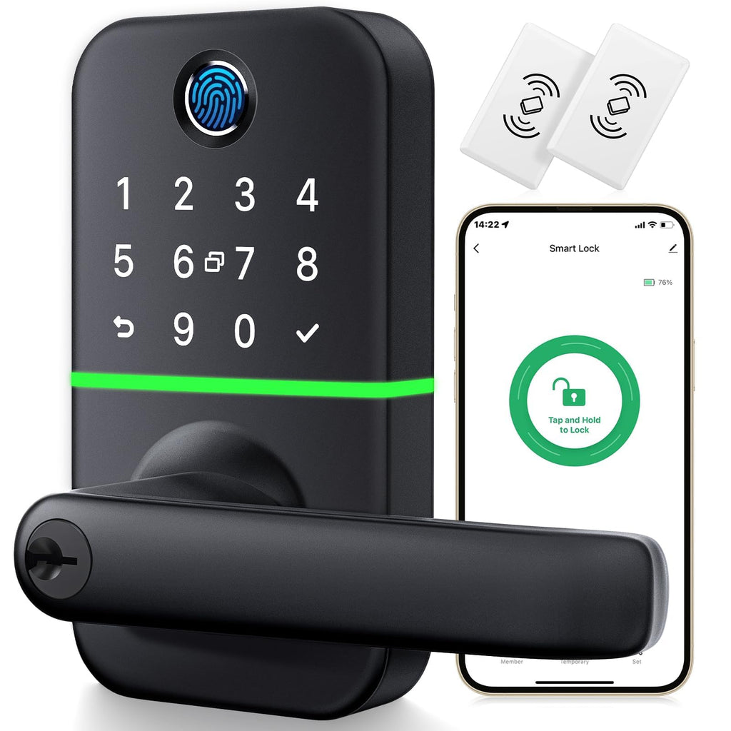 Keypad Smart Door Lock with Handle: Kucacci Keyless Entry Fingerprint Lock - Digital Code Handle with Keypad - Electronic Smart Knob for Front Door