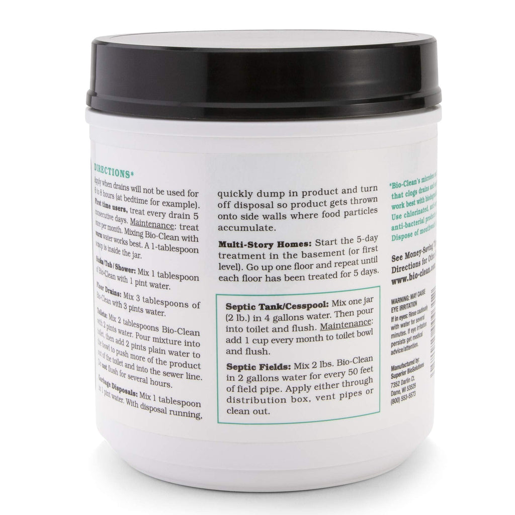 Bio-Clean Drain Septic 2# Can Cleans Drains- Septic Tanks - Grease Traps All Natural and 100% Guaranteed No Caustic Chemicals! Removes fats Oil and