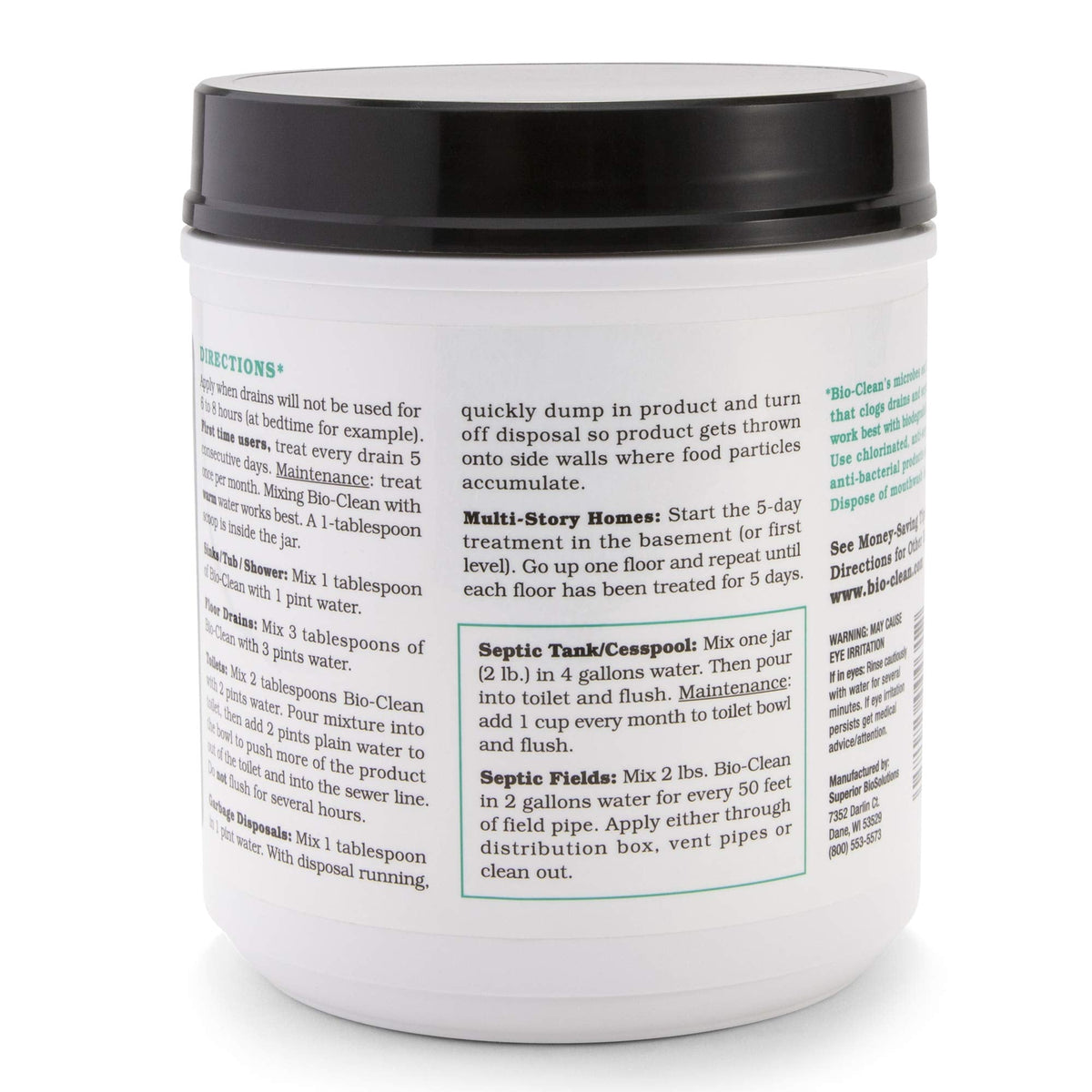 Bio-Clean Drain Septic 2# Can Cleans Drains- Septic Tanks - Grease Traps All Natural and 100% Guaranteed No Caustic Chemicals! Removes fats Oil and