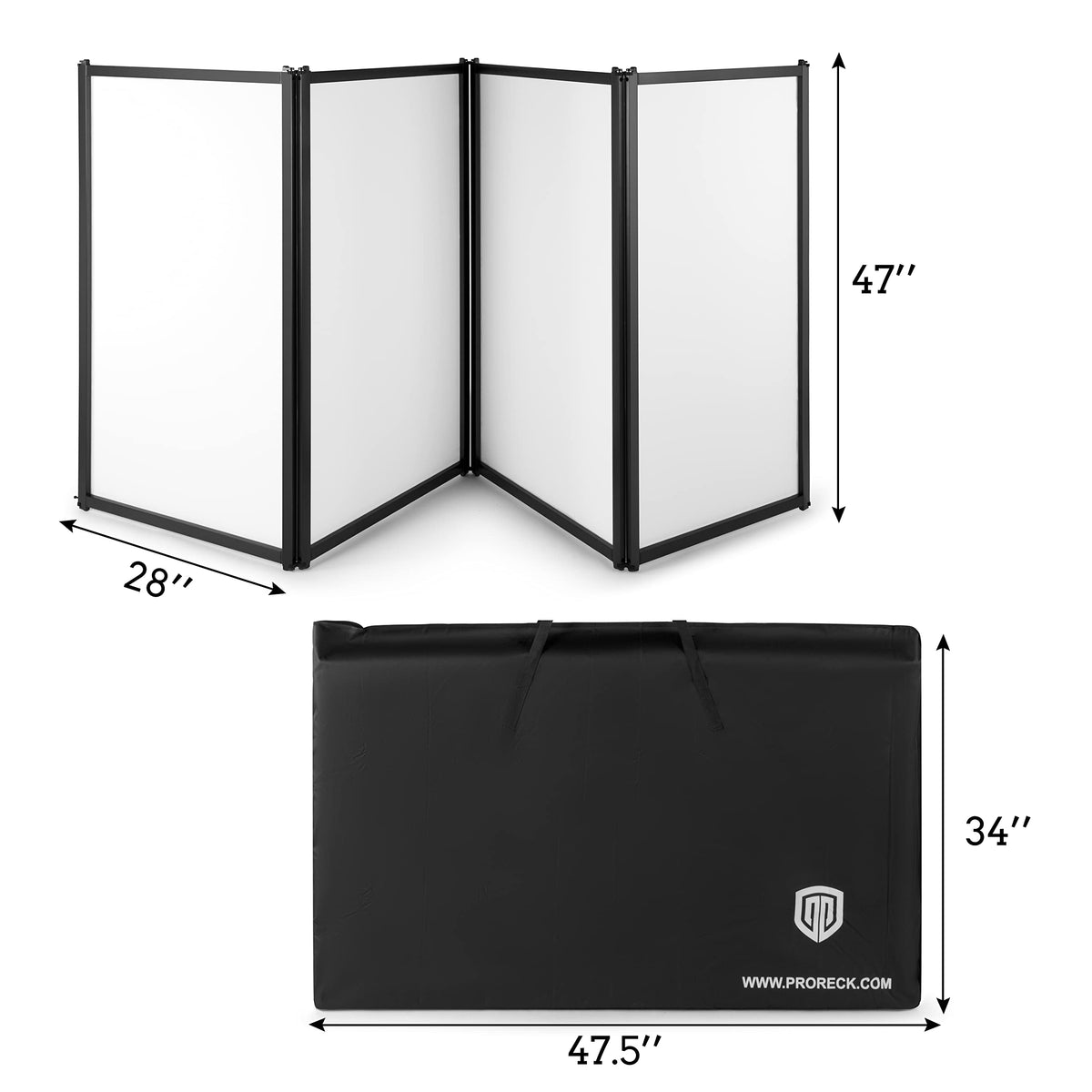 PRORECK DJ Foldable Facade Portable Event Booth Panels 4 Detachable Black Metal Frame Projector Display Scrim Panel with Carry Bag (white) PF-33
