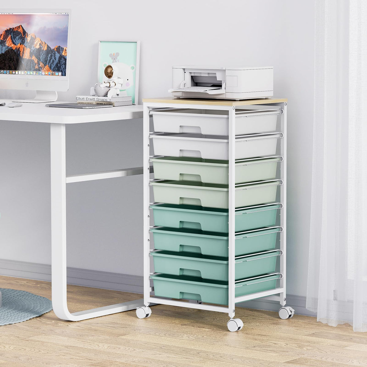 Rolling Cart with Drawers,Craft Organizers and Storage, Green