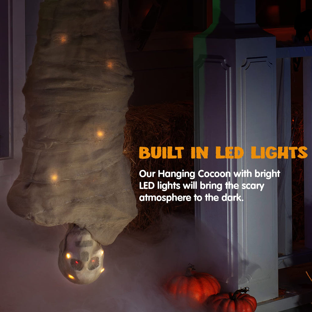 JOYIN 65" Halloween Decoration Cocoon Corpse, Animated Hanging Dead Body Prop Indoor Decor, Corpses Skeleton Outdoor Decor with Full Body Lights and
