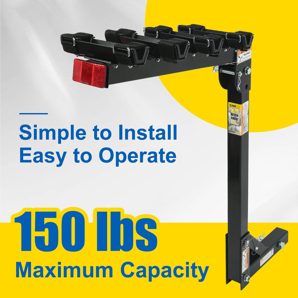 MaxxHaul Hitch Mount 4 Bike Rack 150 lb Capacity Heavy‑Duty Swing Down Design Fits Cars Trucks SUVs and Minivans with Safety Reflector Easy Install