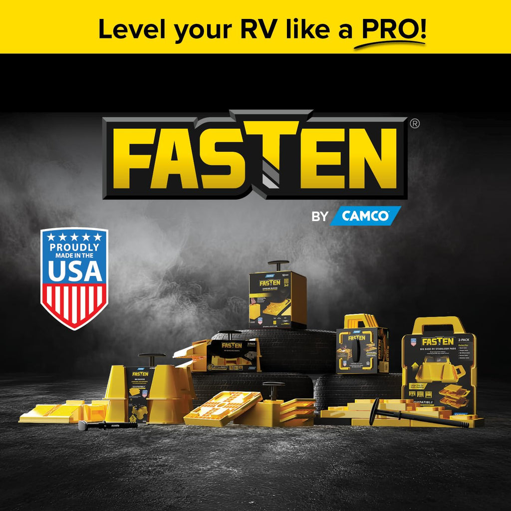 Camco FasTen RV Leveling Blocks - 8.5” x 8.5” x 1”- 10-Pk - Made in the USA
