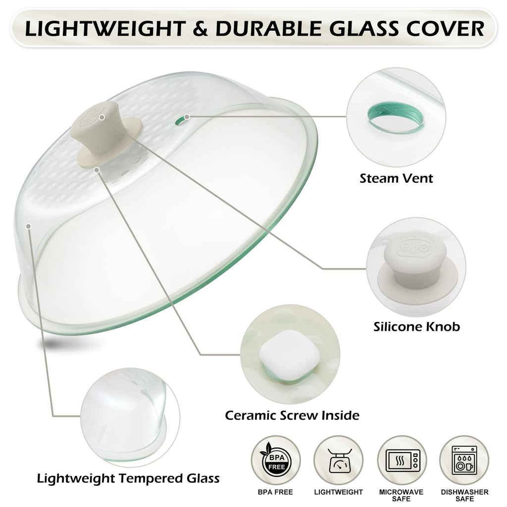 OeC 11.5 inch - Lighter Weight Tempered Glass Microwave Splatter Food Cover