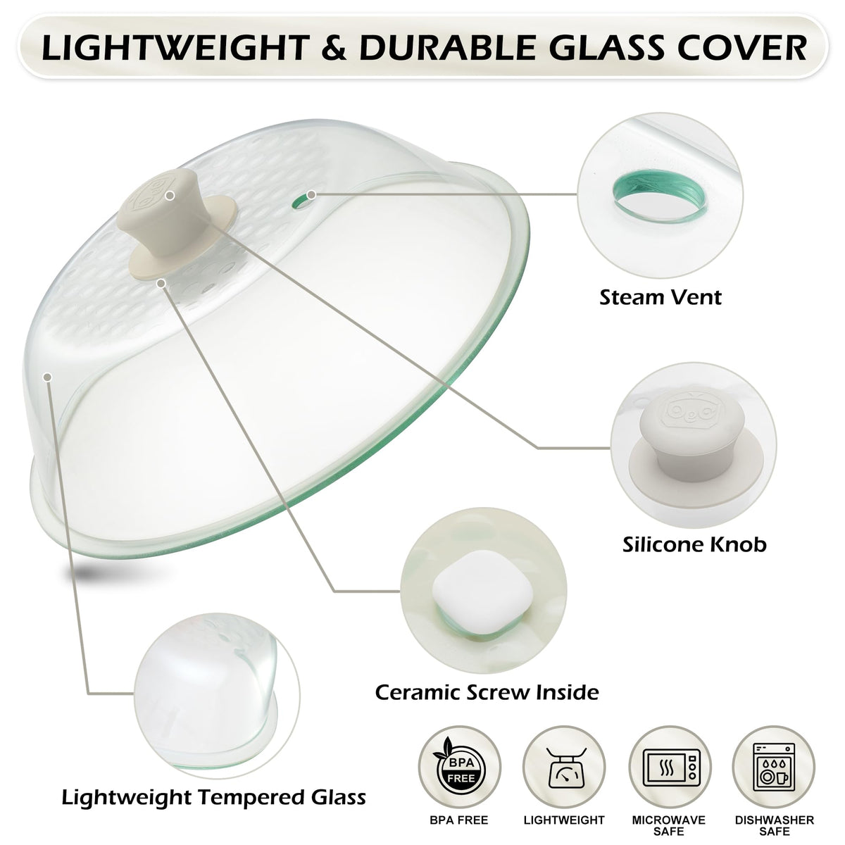 OeC 11.5 inch - Lighter Weight Tempered Glass Microwave Splatter Food Cover