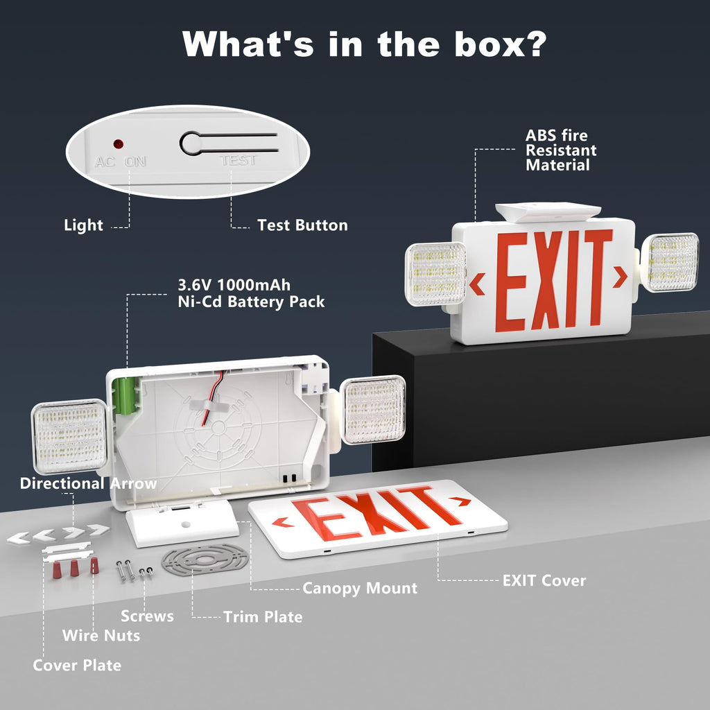 2 Pack LED Exit Sign with Emergency Lights,UL 924,Battery Backup