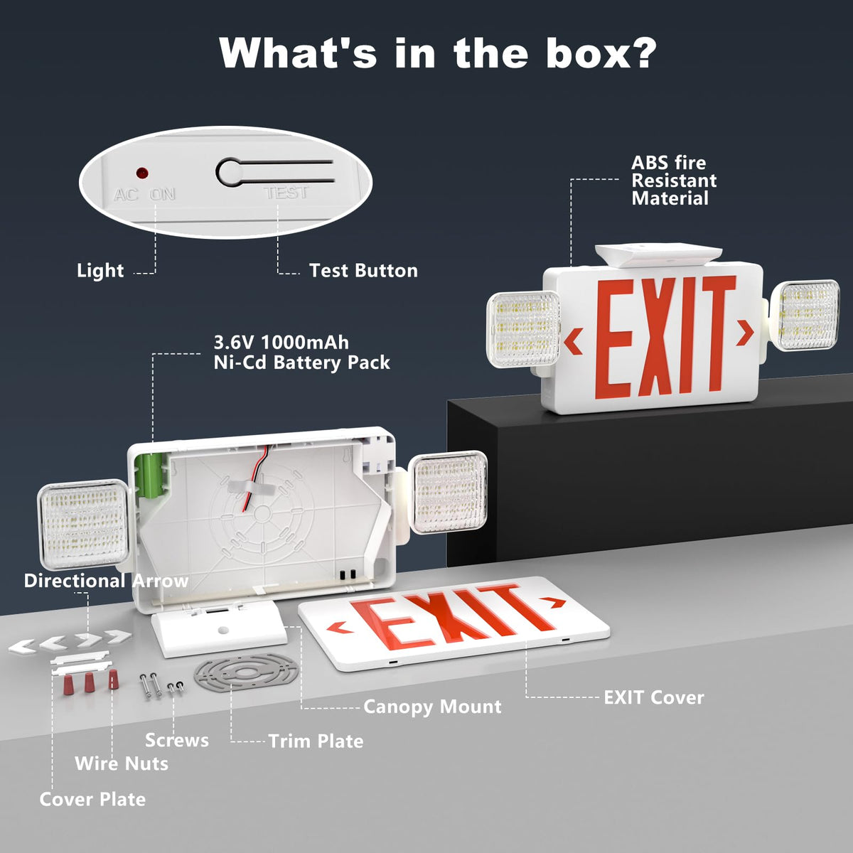 2 Pack LED Exit Sign with Emergency Lights,UL 924,Battery Backup