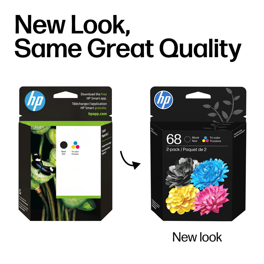 HP 68 Black/Tri-Color Ink Cartridges (2-Pack) | Works with Envy 6100e, 6500e Series | 6L6S2TN | Packaging May Vary