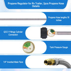 Rv Propane Regulator 2 Tank Hoses, LP Gas Regulator 2-Stage Auto Changeover Kit, Dual Tank Hoses with Propane Tank Gauge, Two-Cylinder Connection
