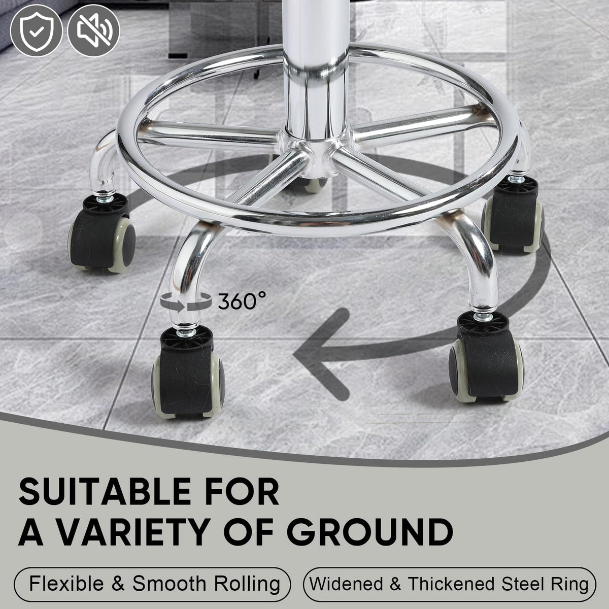 500lb heavy-duty Rolling Stool with Wheels,9.5cm thick Comfort cushion