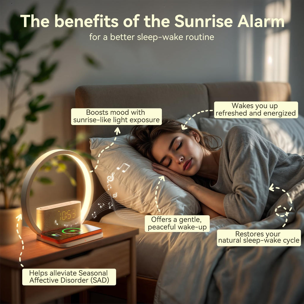 Vivilumens Sunrise Alarm Clock Wireless Charger, White Noise Sound Machine