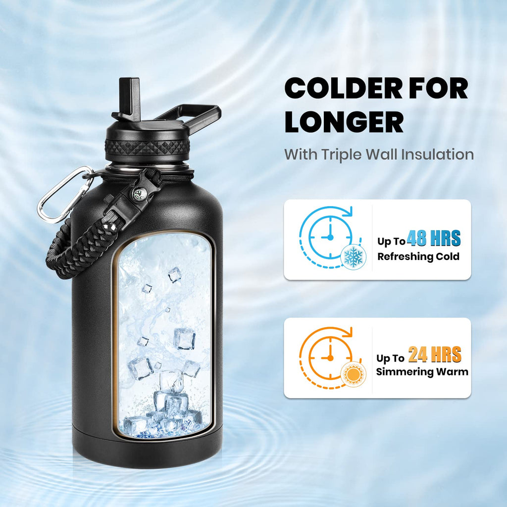RAYMYLO Insulated Water Bottle 64 oz, Triple Wall Vacuum Stainless Steel