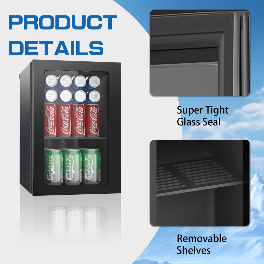 Erivess 24 Cans Mini Fridge, 18L Beverage Refrigerator Cooler, Black