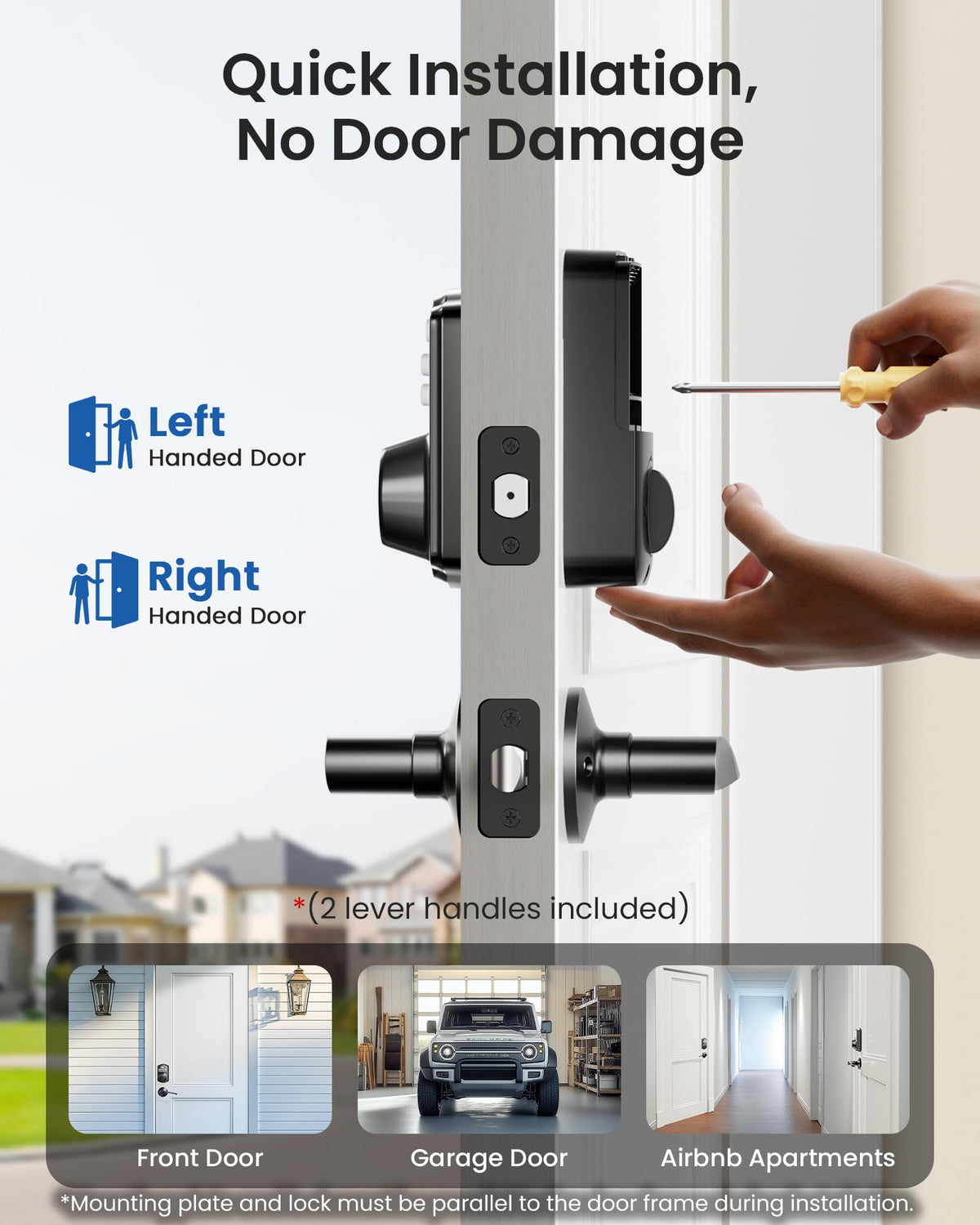 Veise KS01B Keypad Door Lock with 2 Lever Handles Set, Matte Black