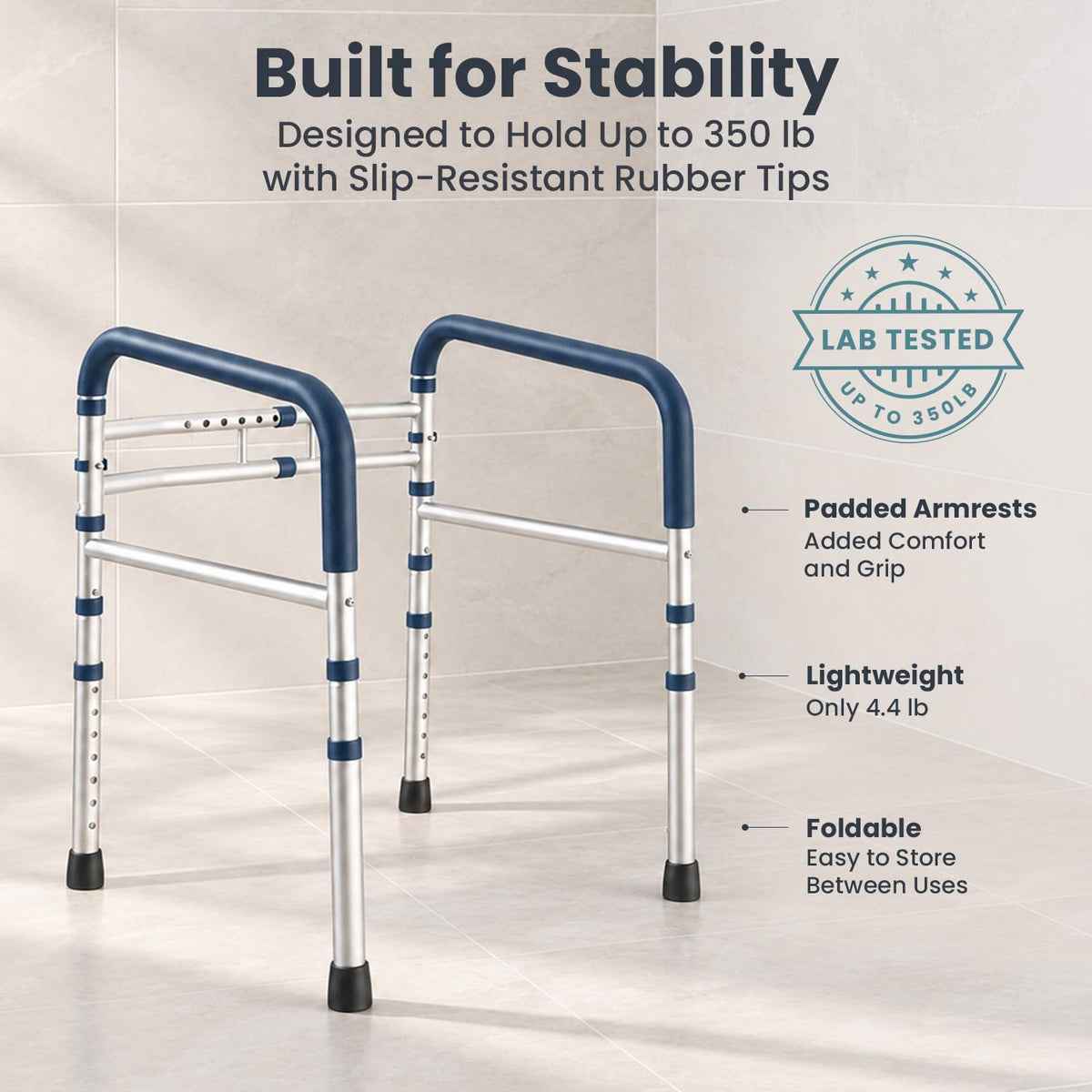 PELEGON Toilet Safety Rails (350 lb) - Adjustable Toilet Safety Frame & Rails, Toilet Safety Rail for Elderly Adults, Toilet Handles for Seniors
