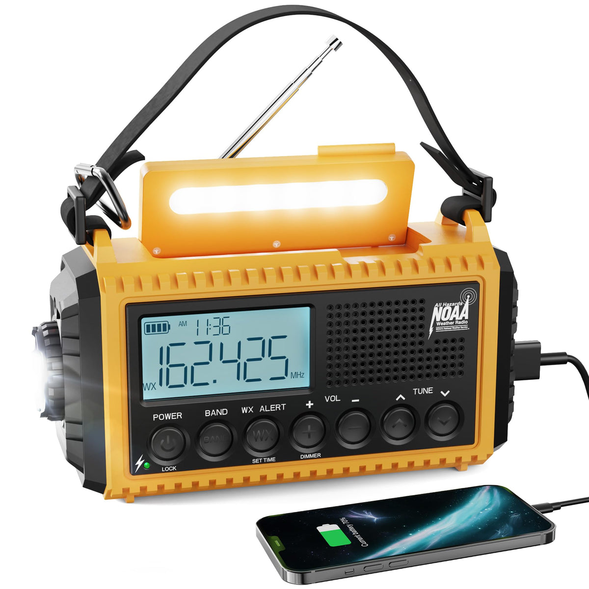 Emergency Radio, 5000mAh/18500mWh Weather Radio, Solar Hand Crank Radio with AM/FM/SW/NOAA Alert, Cell Phone Charger, Headphone Jack, Flashlight and