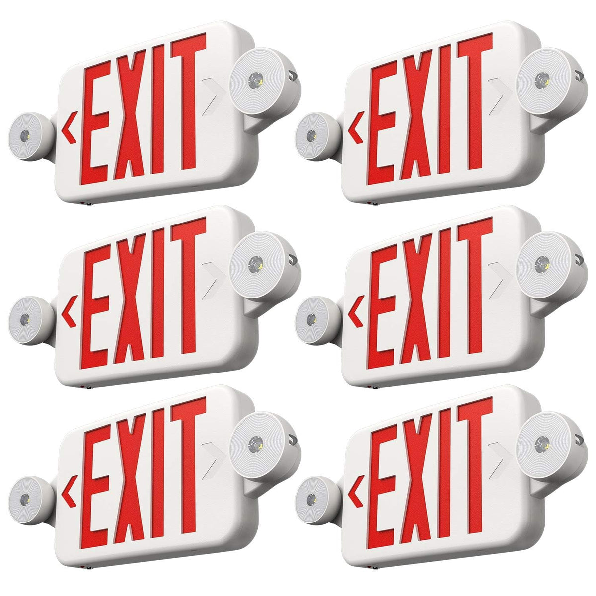 FREELICHT 6 Pack Red LED Exit Signs with Emergency Lights