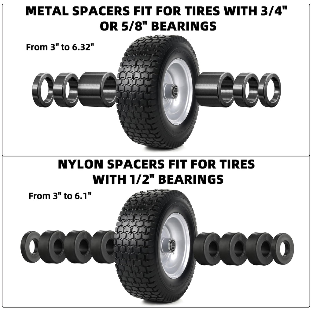 AR-PRO (2 Pack) 13x5.00-6 Flat Free Tire and Wheel Assembly, Solid Lawn Mower Front Tire with 3" Centered Hub, 3/4" Bearing extra 5/8"&1/2"