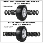 AR-PRO (2 Pack) 13x5.00-6 Flat Free Tire and Wheel Assembly, Solid Lawn Mower Front Tire with 3" Centered Hub, 3/4" Bearing extra 5/8"&1/2"