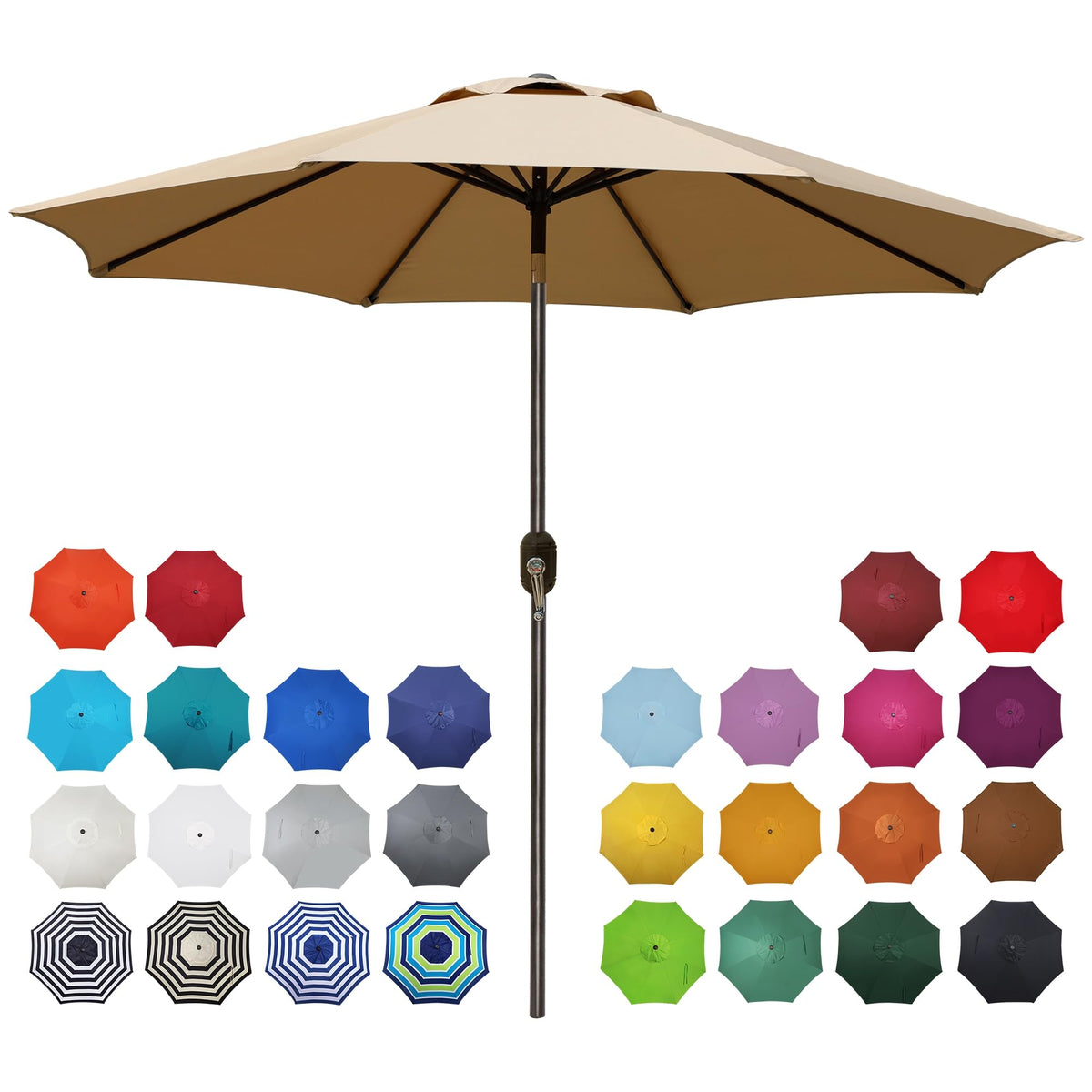 9' Outdoor Patio Umbrella, Outdoor Table Umbrella, Yard Umbrella, Market Umbrella with 8 Sturdy Ribs, Push Button Tilt and Crank