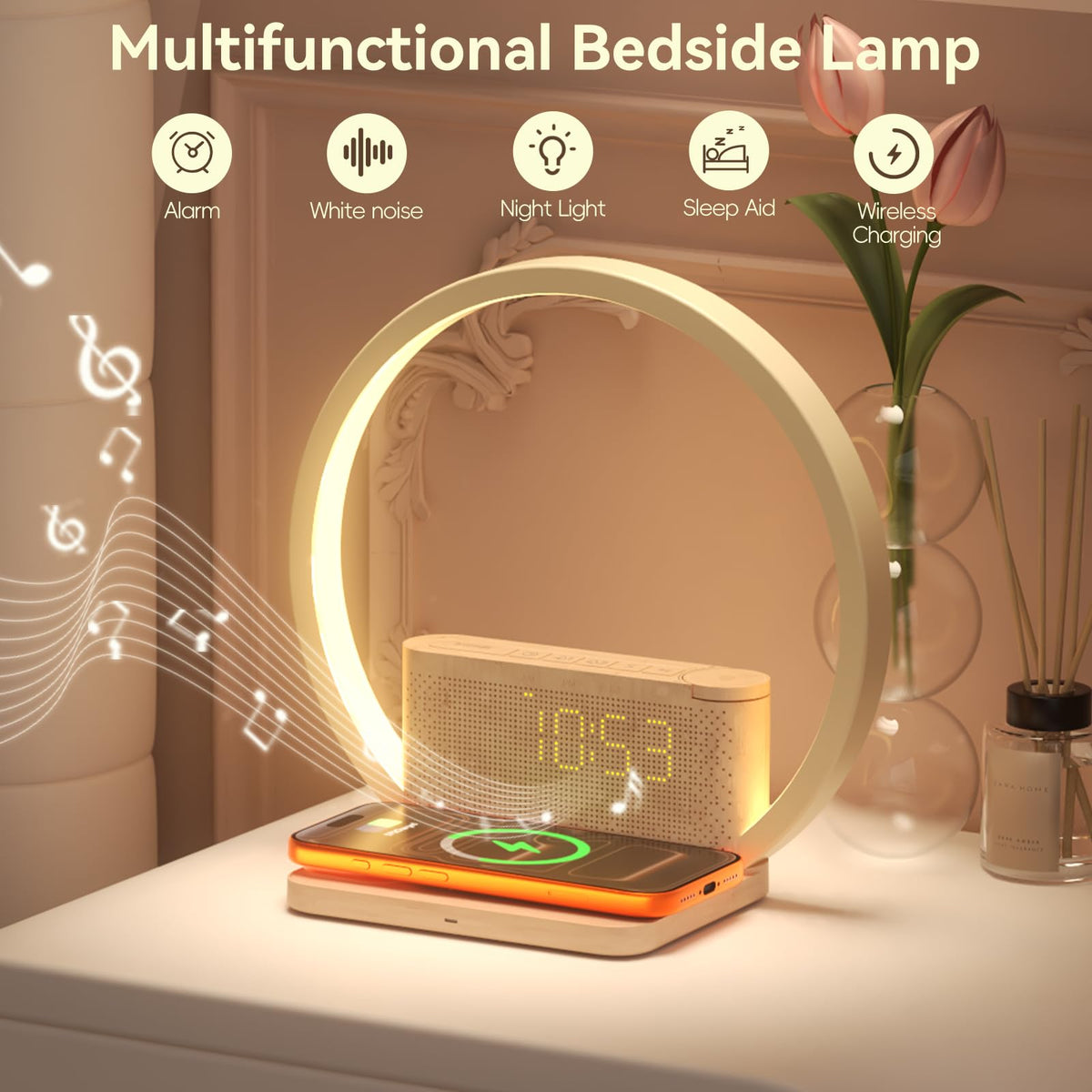 Vivilumens Sunrise Alarm Clock Wireless Charger, White Noise Sound Machine