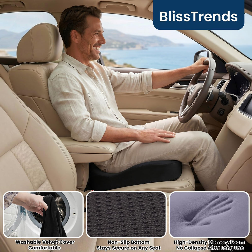 BlissTrends Memory Foam Seat Cushion for Car Seat & Office Chair, Black