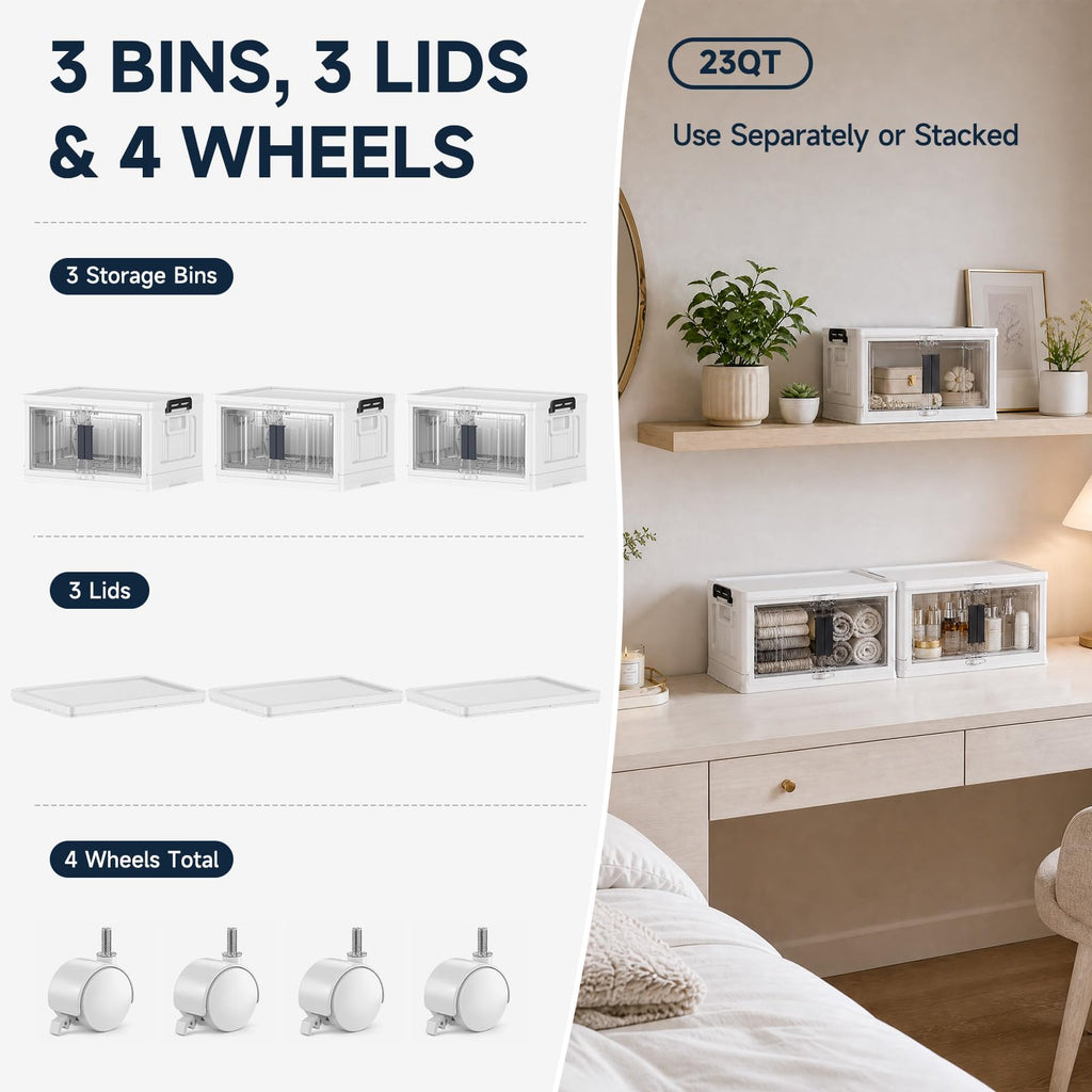 OlarHike 23QT Storage Bins with Lids for Closet, Office, Room, 3 Pack