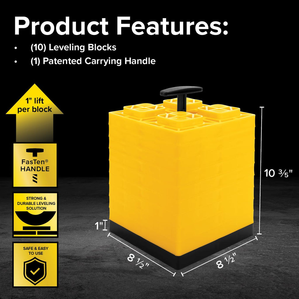 Camco FasTen RV Leveling Blocks - 8.5” x 8.5” x 1”- 10-Pk - Made in the USA