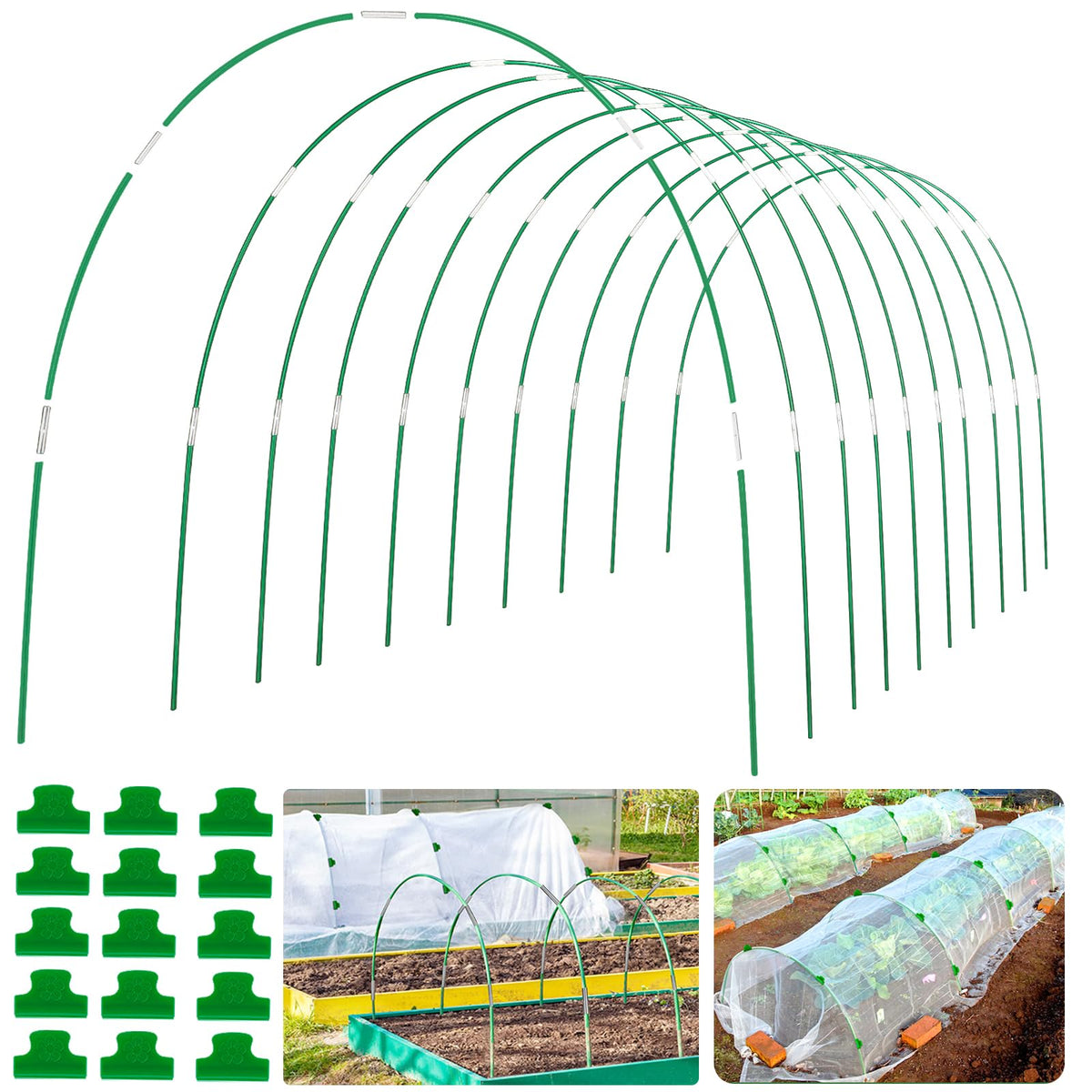 60Pcs Greenhouse Hoops Grow Tunnel Wide, 8FT Rust-Free Fiberglass Support Garden Hoops Kit for Raised Beds Plant Cloth Row Cover Netting-DIY Plant