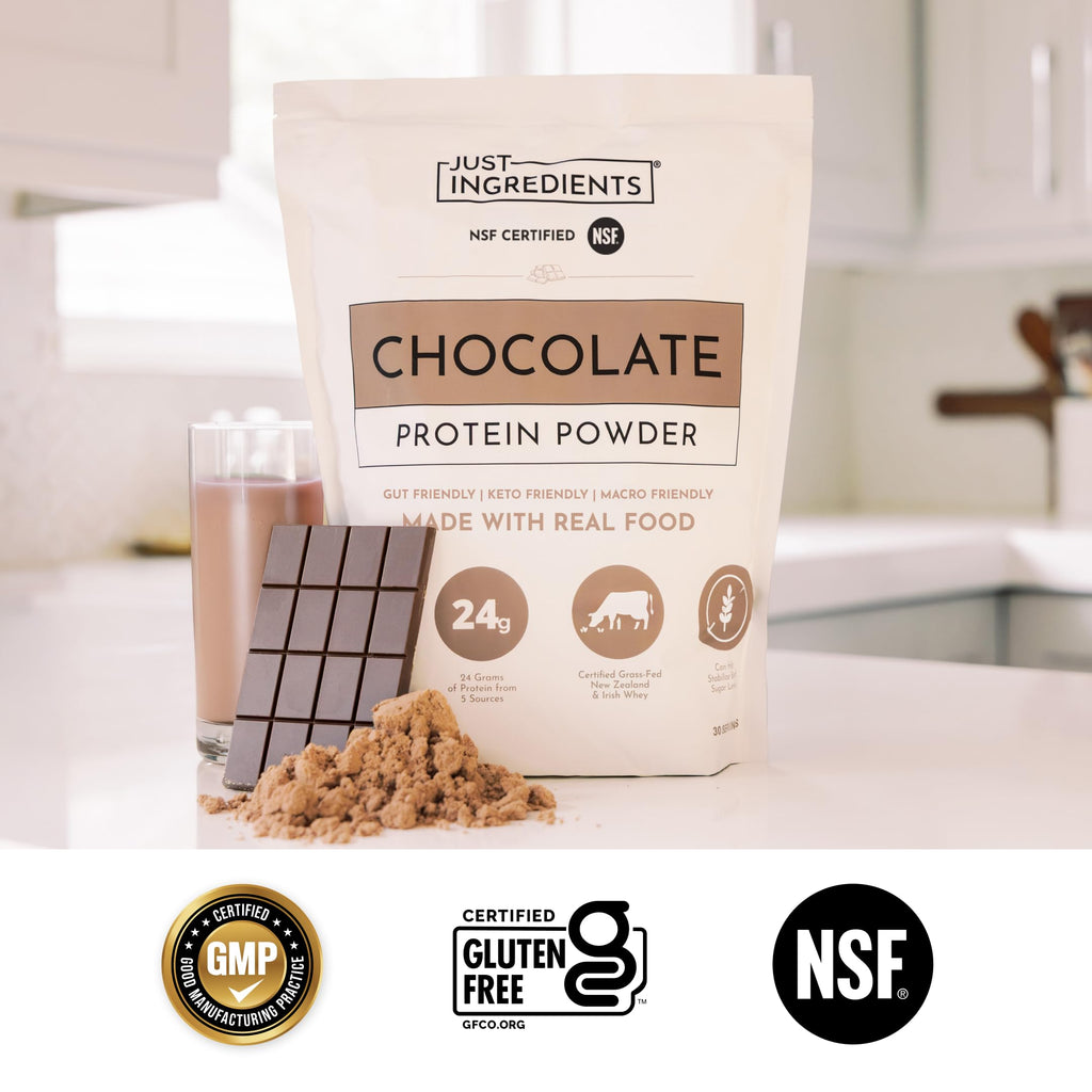 JUST INGREDIENTS Chocolate Protein Powder - Grass-Fed Whey - 30 Servings