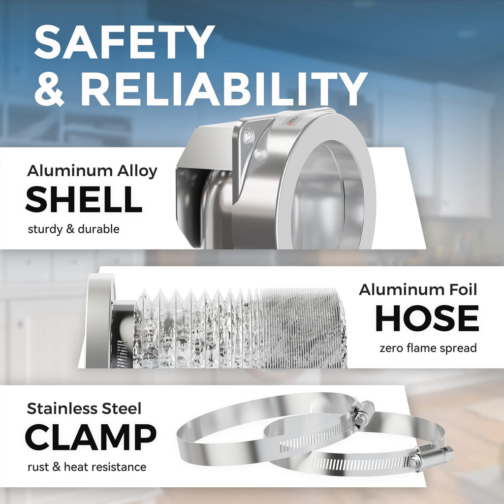 Magnetic Dryer Vent Coupling DV90 Airtight Seal Dryer Vent Connector Kit Easy to Clean Quick Connector Including a 2.6ft 4" Duct and two Clamps