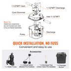 VEVOR Utility Sink Pump, 1/3 HP, 120-Volt, 2900 GPH Flow, 25 ft Head, Under-Sink Sump Pump System with 6 Gallon Basin, for Automatic Utility/Laundry