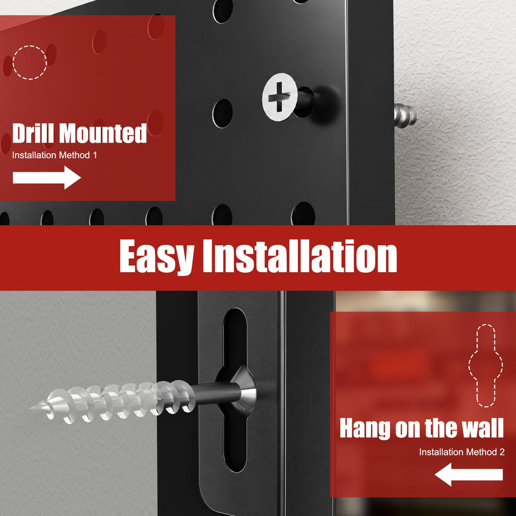 Peg Board, 4 Pack 16x12" Black Pegboard Organizer with 50 Hooks