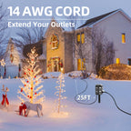 Outdoor Power Strip Weatherproof, 25 FT Extension Cord with Stake, 6 Grounded Outlets for Halloween and Christmas Decorations, 15A/1875W, ETL Listed