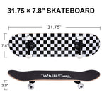 WhiteFang Skateboards for Beginners, Complete Skateboard 31 x 7.88, 7 Layer Canadian Maple Double Kick Concave Standard and Tricks Skateboards for