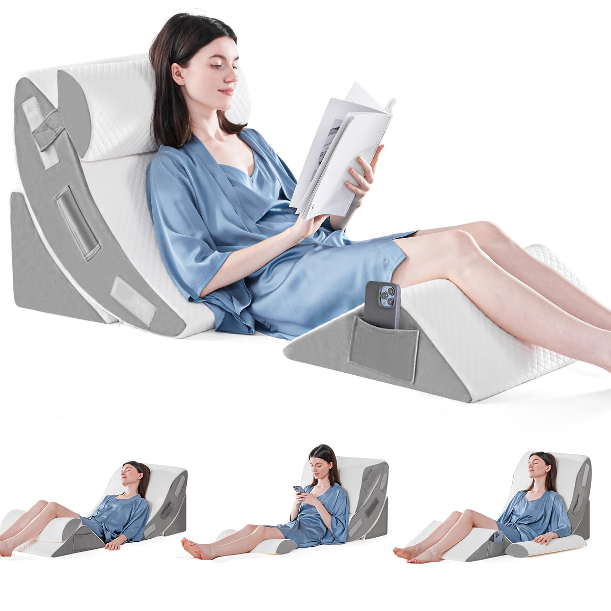 4PCS Orthopedic Bed Wedge Pillow Set for Sleeping, Post Surgery Foam Pillow for Body, Back and Leg Pain Relief, Triangle Adjustable Support Pillow