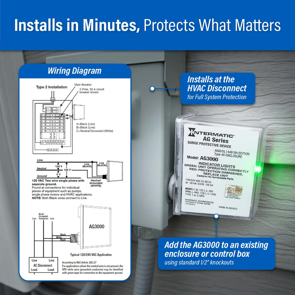 Intermatic AG3000 HVAC Surge Protective Device, 120/240 VAC
