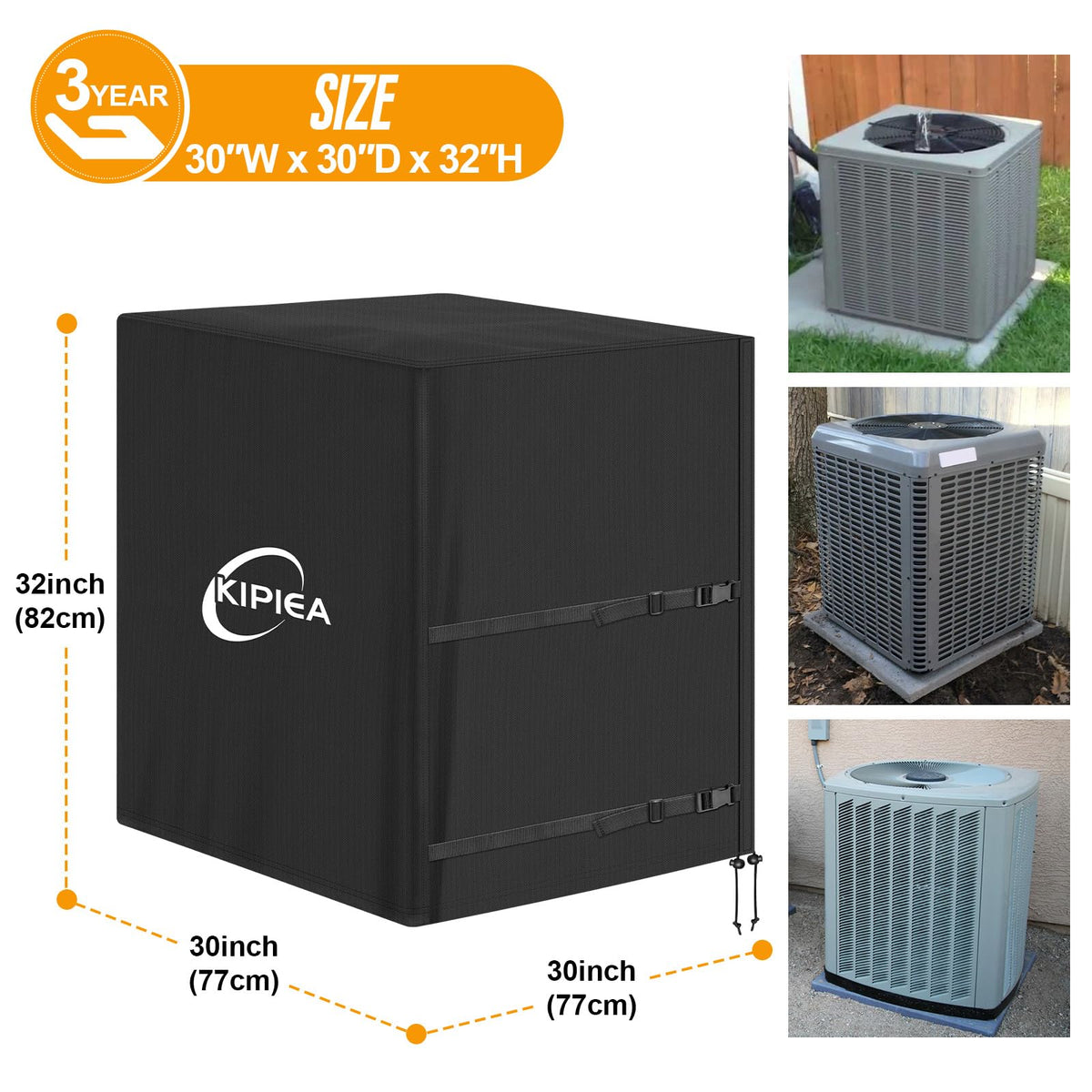 Heavy Duty Air Conditioner Cover for Outside Units, Windproof, Anti-UV, Tear & Fade Resistant AC Cover for Winter (30" W x 30" D x 32" H)