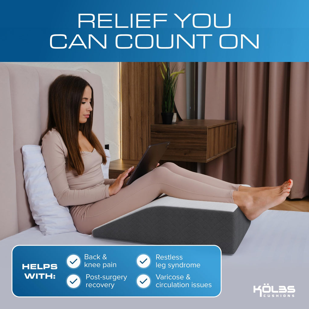 Kolbs Leg Elevation Pillow for After Surgery | Flat Top Bed Wedge Bolster Pillow for Legs | Foot, Knee, Ankle Elevation Post Surgery (Flat Top 7"