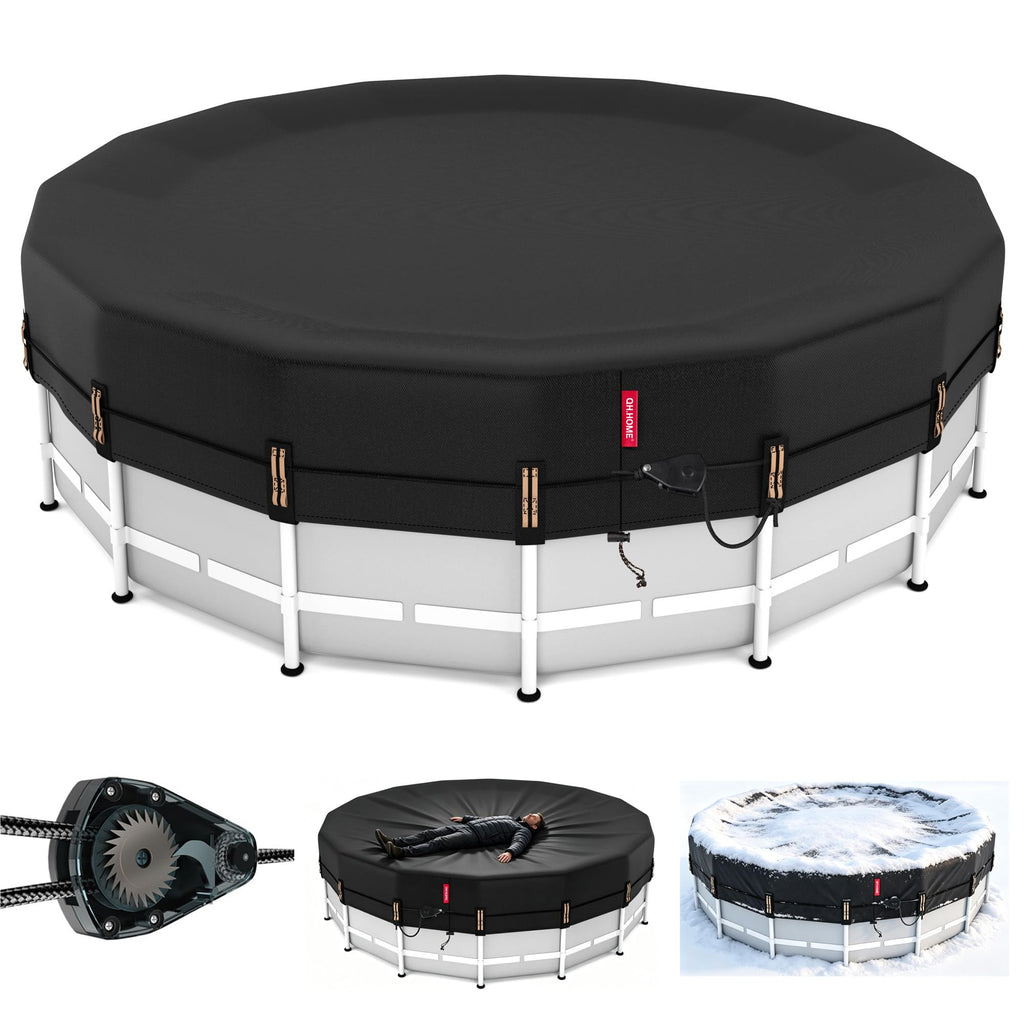 18ft Winter Pool Cover,Windproof Patented Ratchet&Heavy Duty Fabric